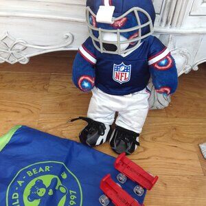 Build A Bear Plush wearing a New York Giants NFL Uniform, Including a Helmet